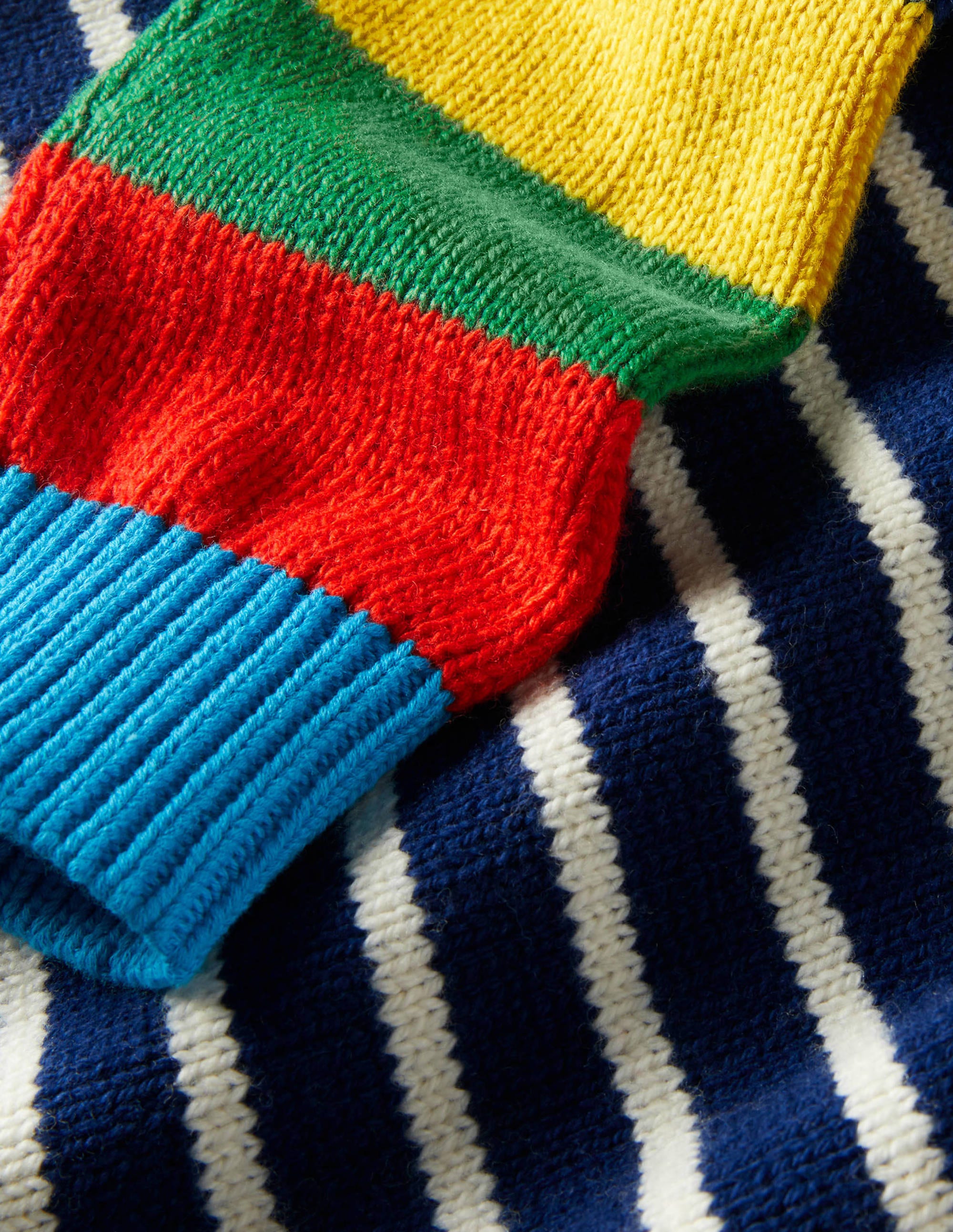 Pull col rond colourblock-Bleu marine universitaire/arc-en-ciel - Image 3