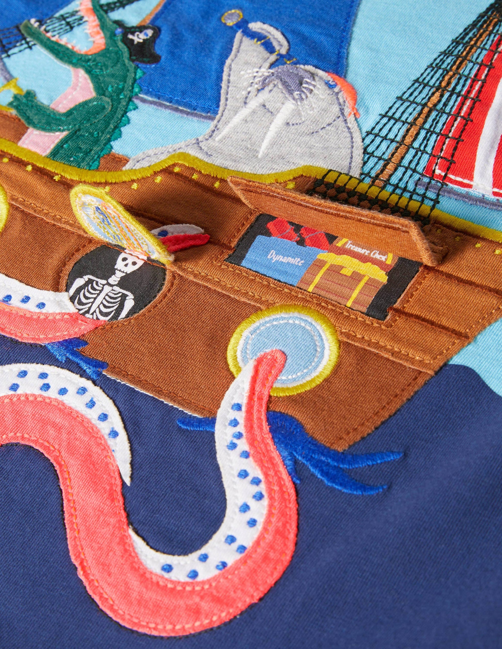 Strand-T-Shirt mit Aufklappmotiv-Meerblau, Piratenschiff-3