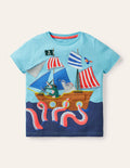 Lift-the-flap Beach T-shirt-Aqua Blue Pirate Ship