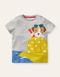 Strand-T-Shirt mit Aufklappmotiv-Grau Meliert, Sprout mit Sandburg