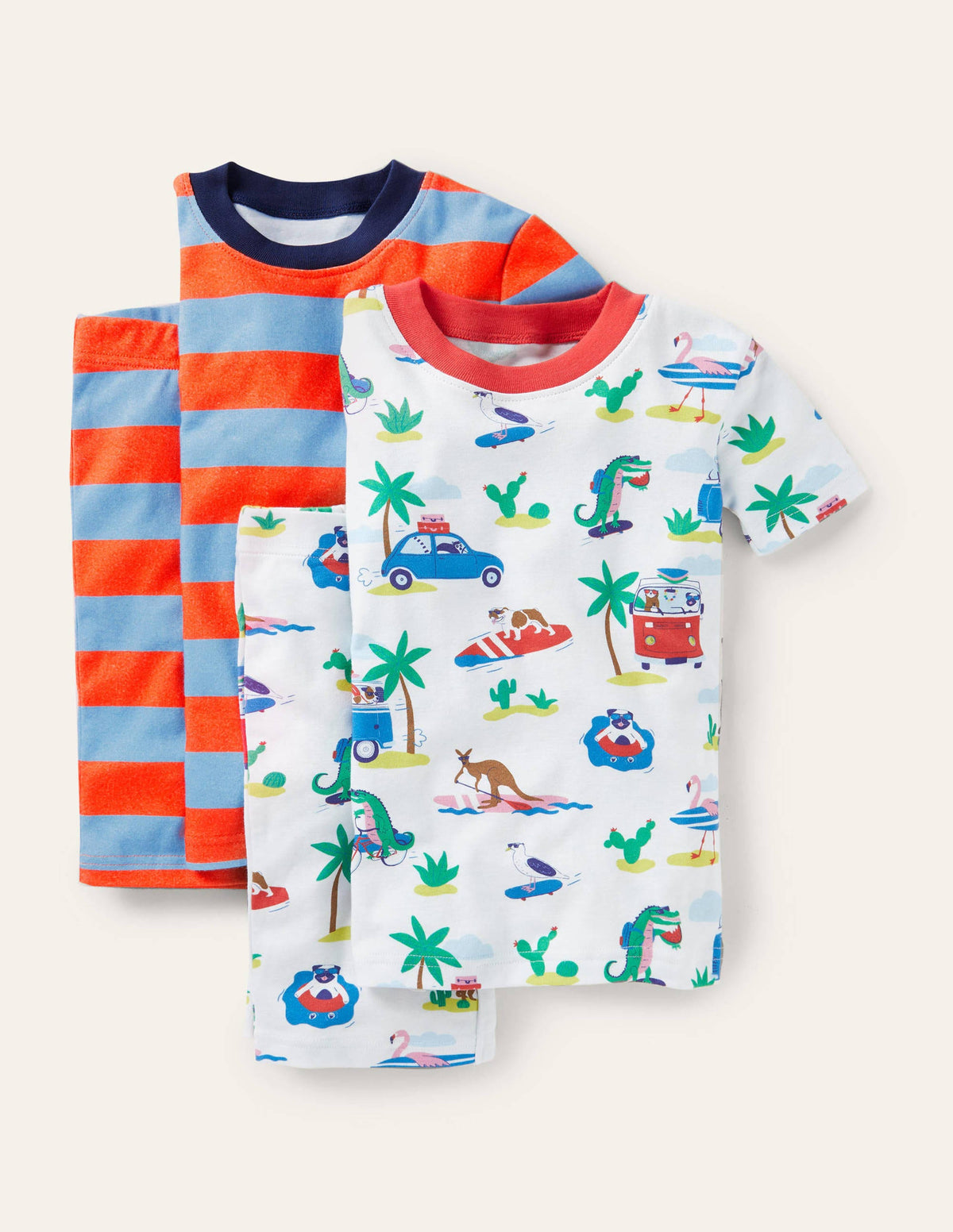 Gemütlicher kurzer Schlafanzug im 2er-Pack-Naturweiß, Strandtiere-1