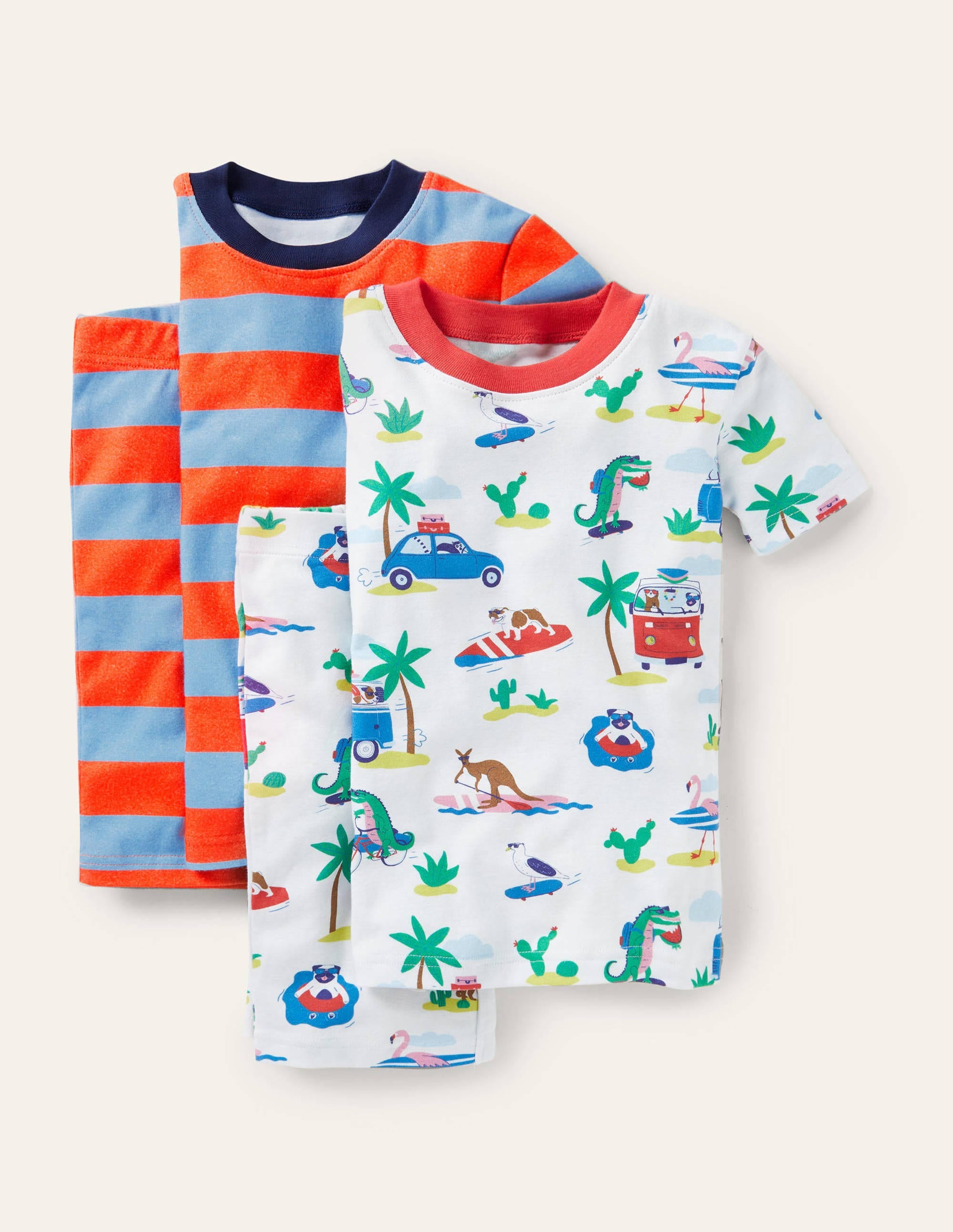 Gemütlicher kurzer Schlafanzug im 2er-Pack-Naturweiß, Strandtiere - Image 1