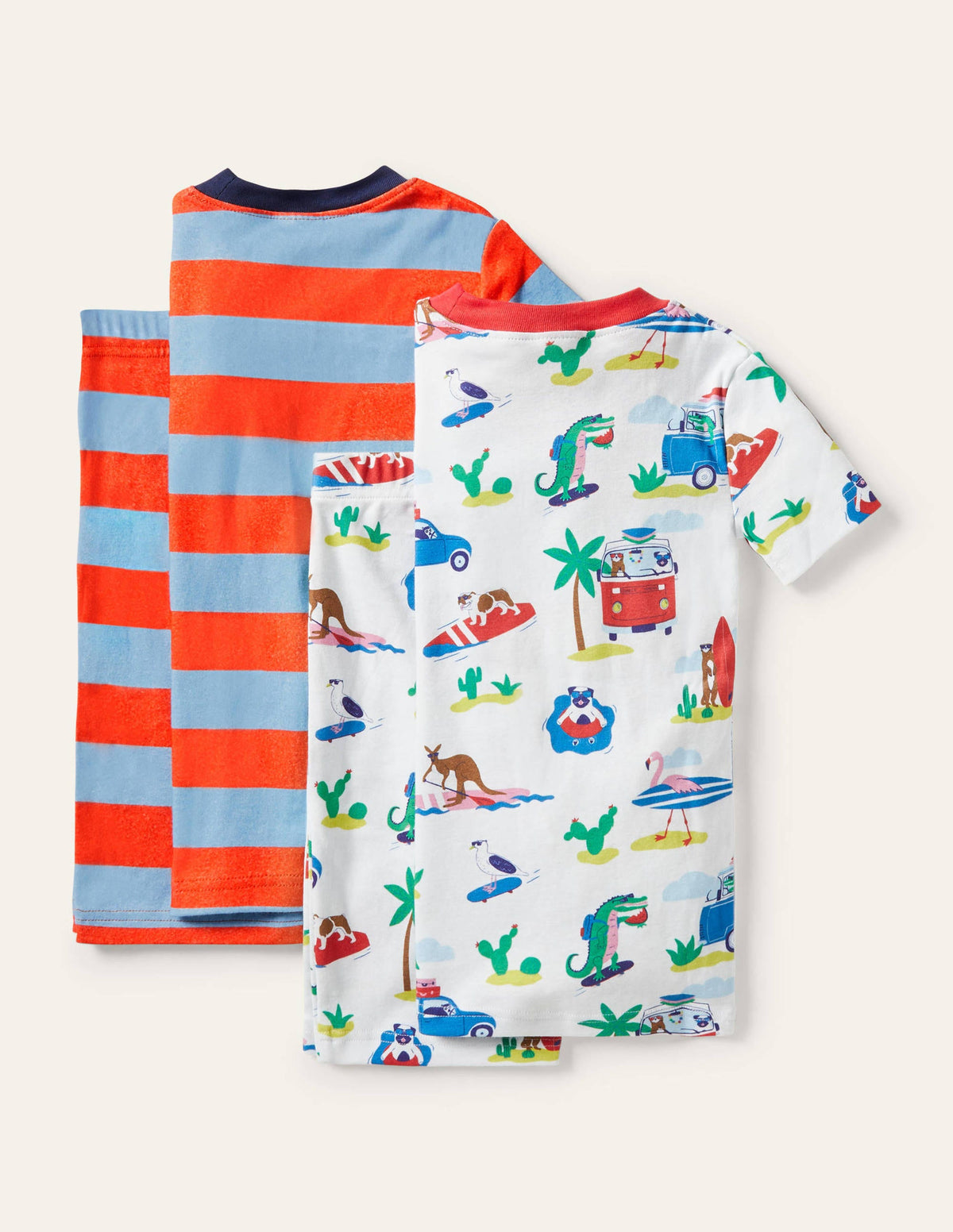 Gemütlicher kurzer Schlafanzug im 2er-Pack-Naturweiß, Strandtiere-2