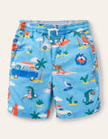 Short à enfiler avec cordon de serrage-Motif transport bleu surf