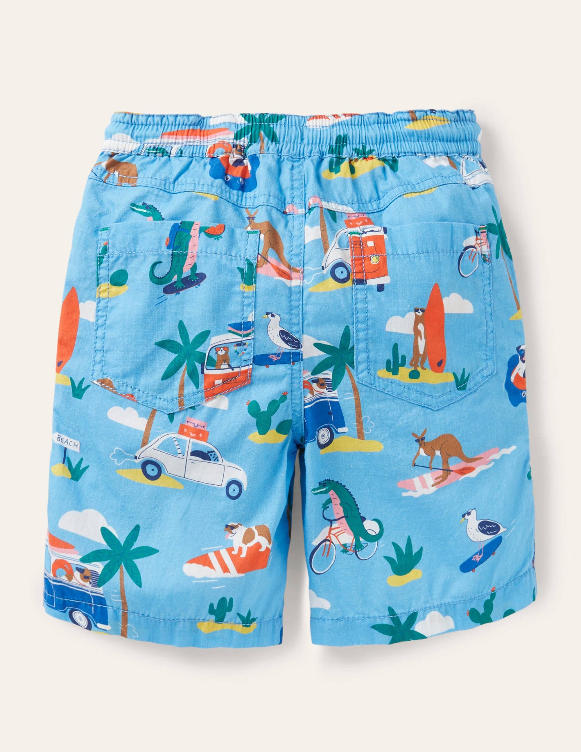 Short à enfiler avec cordon de serrage-Motif transport bleu surf - Image 2