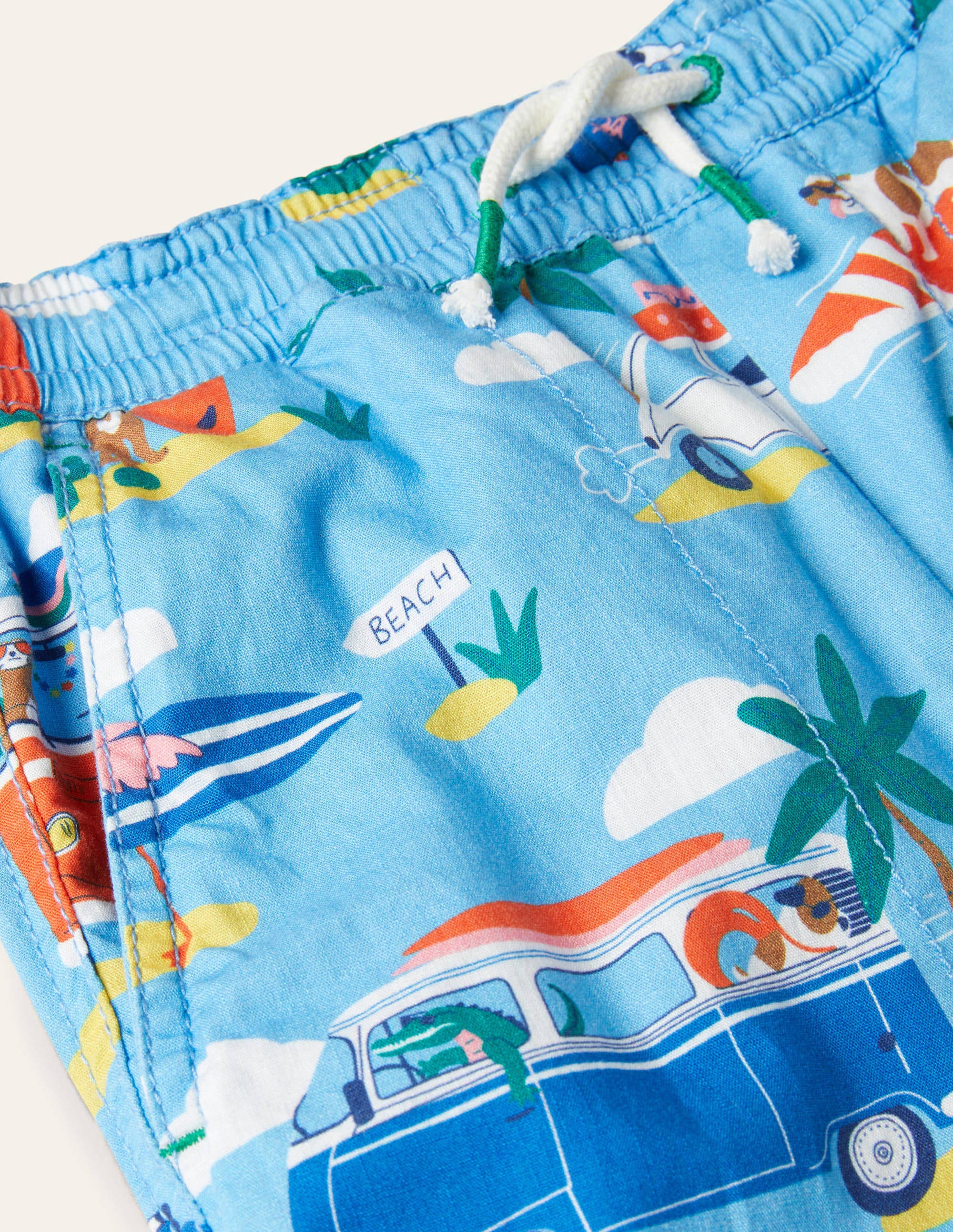 Short à enfiler avec cordon de serrage-Motif transport bleu surf - Image 3