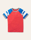 Raglan-T-Shirt in Blockfarben-Erdbeerkuchenrot/Blau