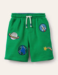 Short de survêtement à appliqué-Badges spatiaux vert printemps
