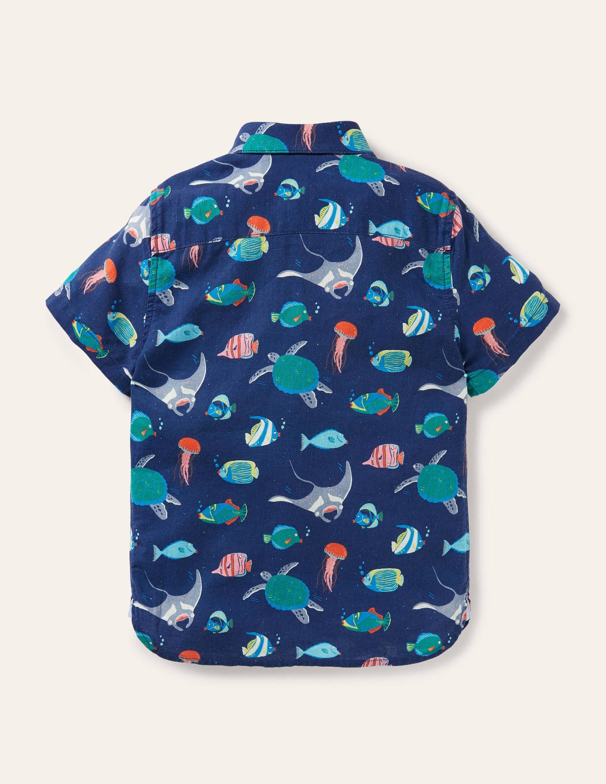 Hemd aus Baumwollleinen-Schuluniform-Navy, Unterwasserwelt-2