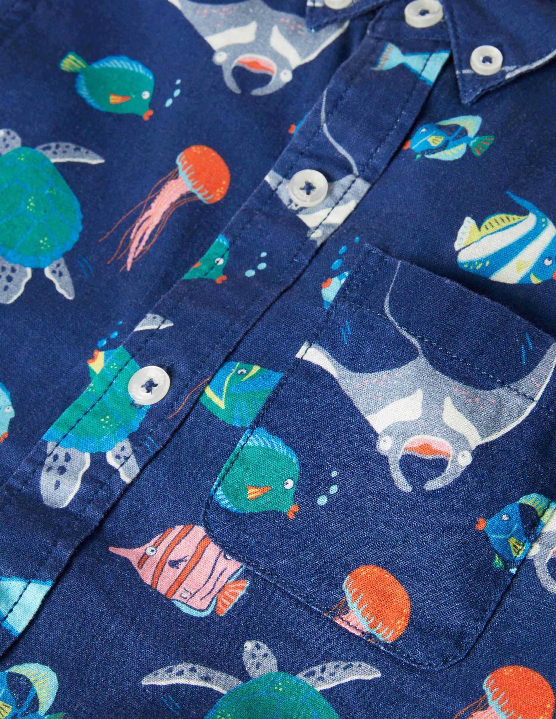 Hemd aus Baumwollleinen-Schuluniform-Navy, Unterwasserwelt-3