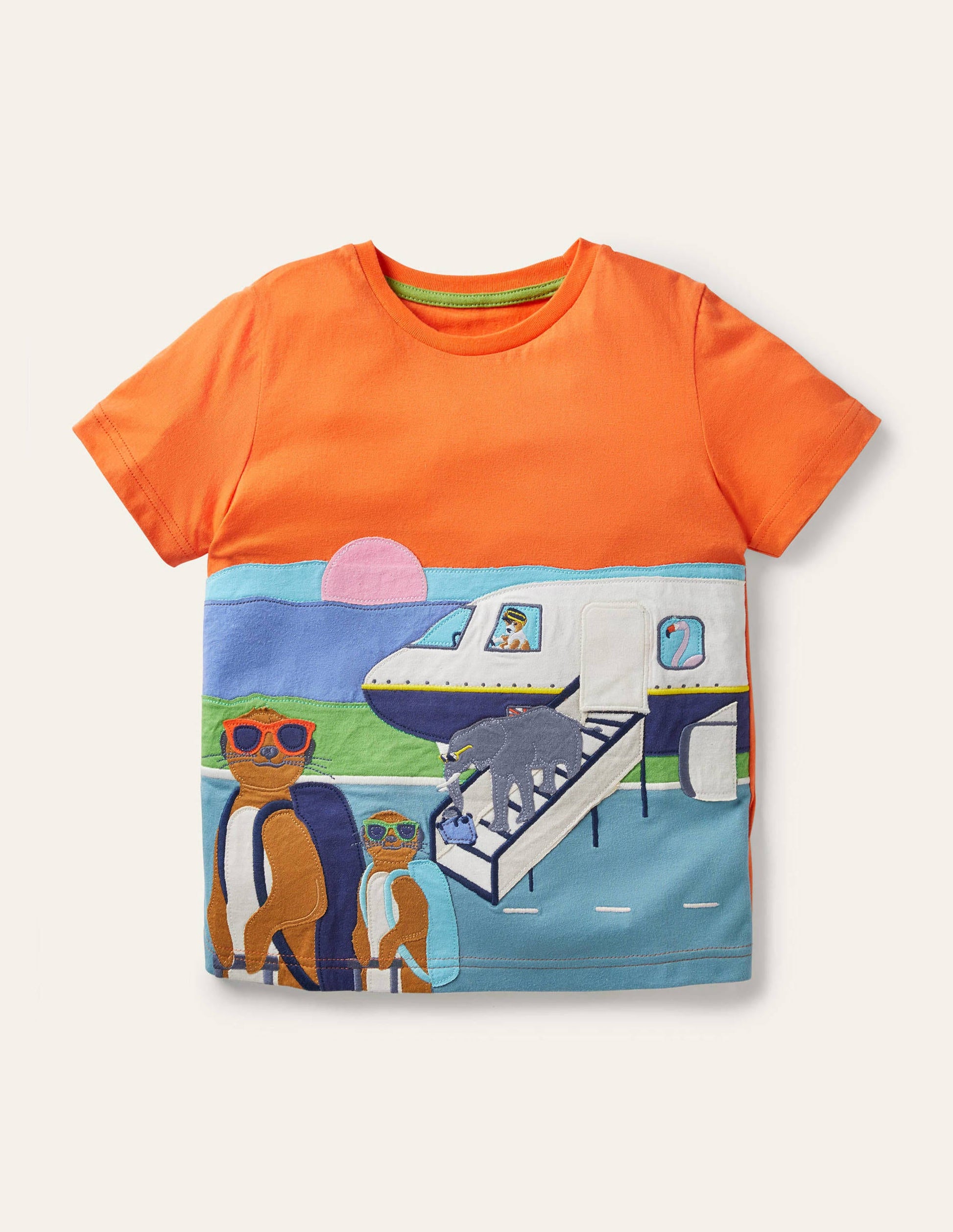 T-Shirt mit Reisemotiv zum Aufklappen-Mandarinenorange, Flugzeug-1