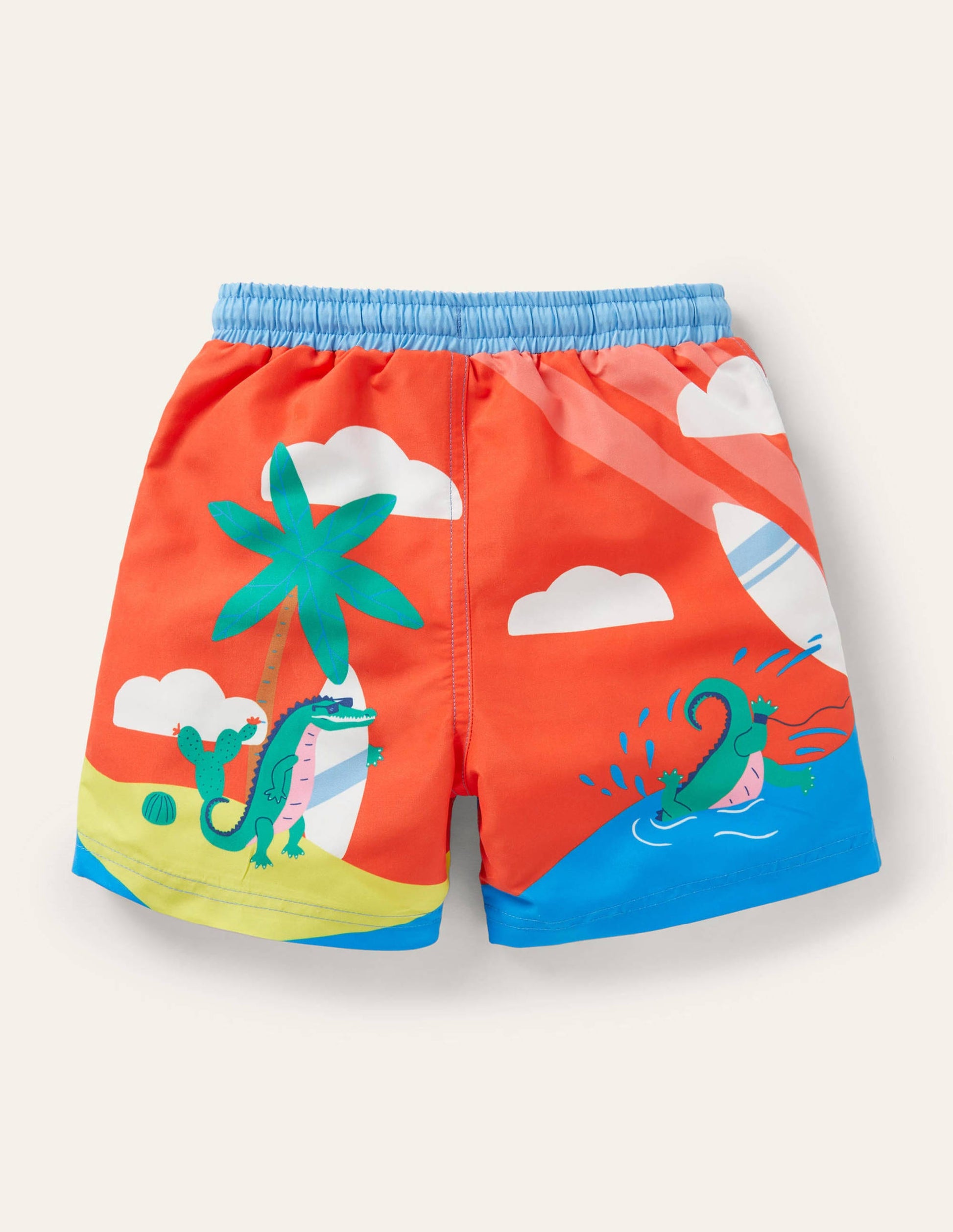Short de bain imprimé-Crocodile surfeur rouge pétard-2