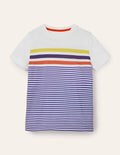 T-shirt délavé en tissu flammé-Bleu brillant/ivoire