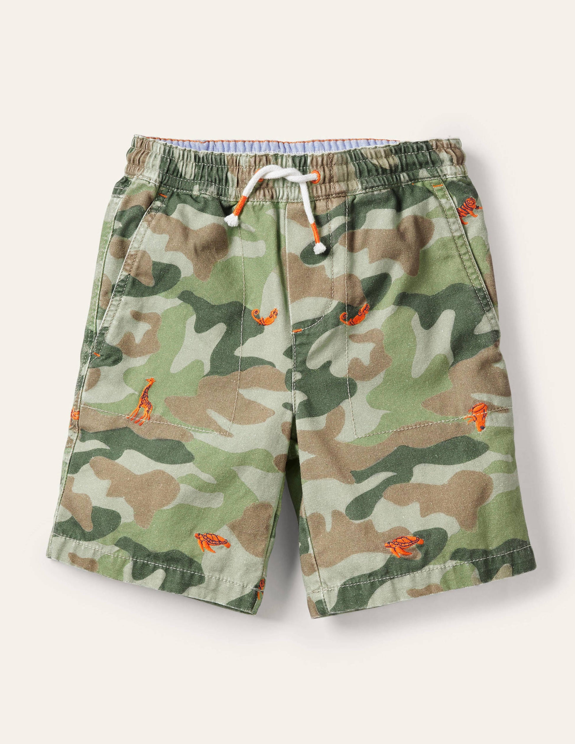 Shorts mit Tunnelzug zum Hineinschlüpfen-Grünes Camouflagemuster, Tiere-1