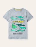 T-shirt graphique à motif animaux-Crocodiles vert chiné