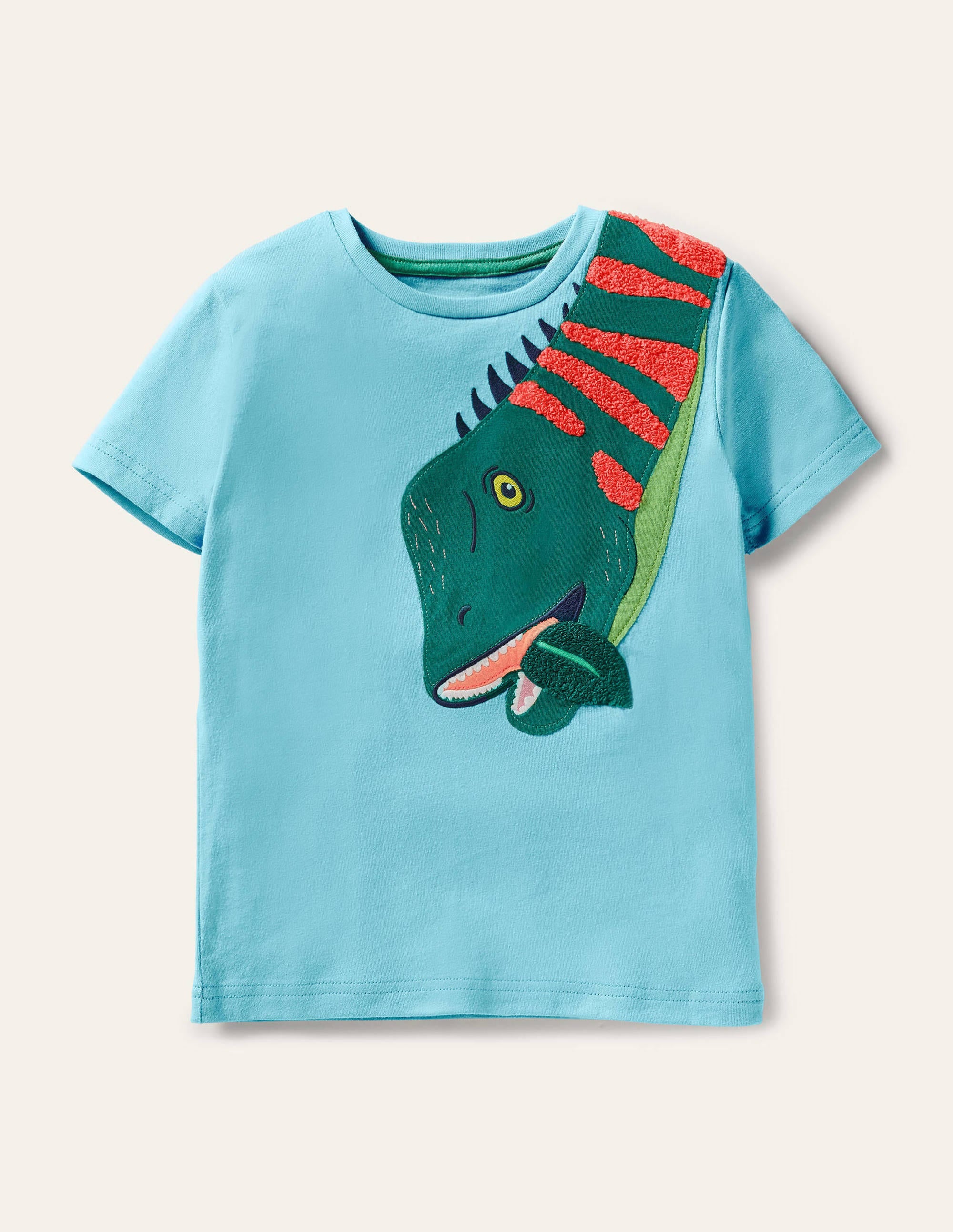 T-Shirt mit lebhafter Tierapplikation-Wasserblau, Dino - Image 1
