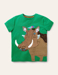 T-Shirt mit exotischer Tierapplikation-Baumgrün, Warzenschwein