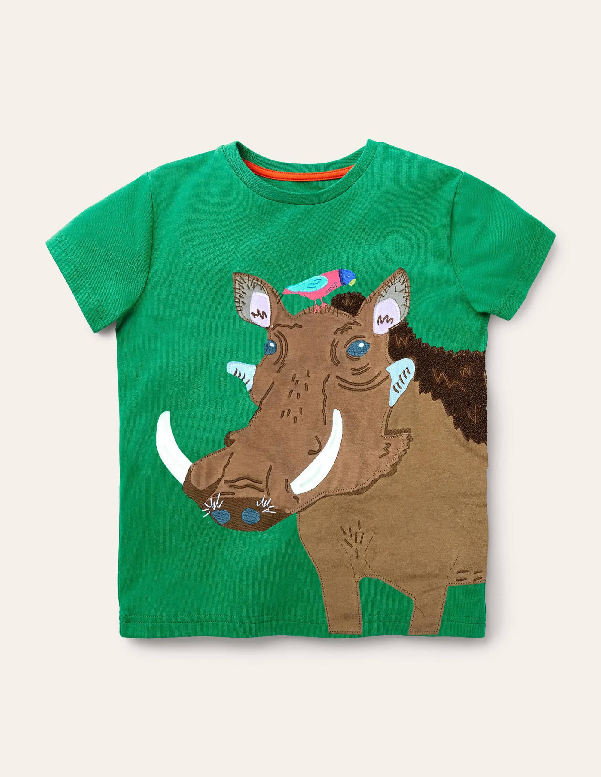 T-Shirt mit exotischer Tierapplikation-Baumgrün, Warzenschwein - Image 1