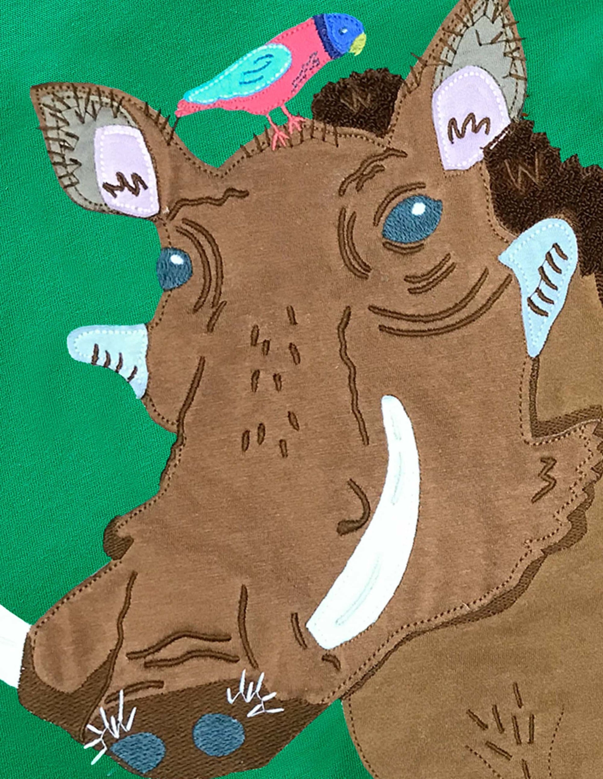 T-Shirt mit exotischer Tierapplikation-Baumgrün, Warzenschwein-3