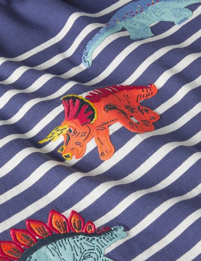 Breton-T-Shirt mit Applikation-Segelblau/Naturweiß, Dinosaurier-3