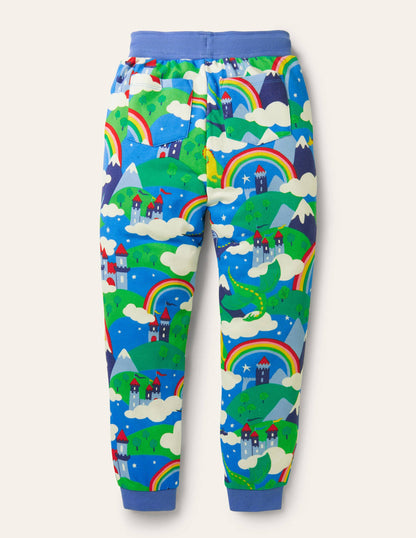 Gemusterte Jogginghose-Blau, Regenbögen/Drachen/Himmel-2