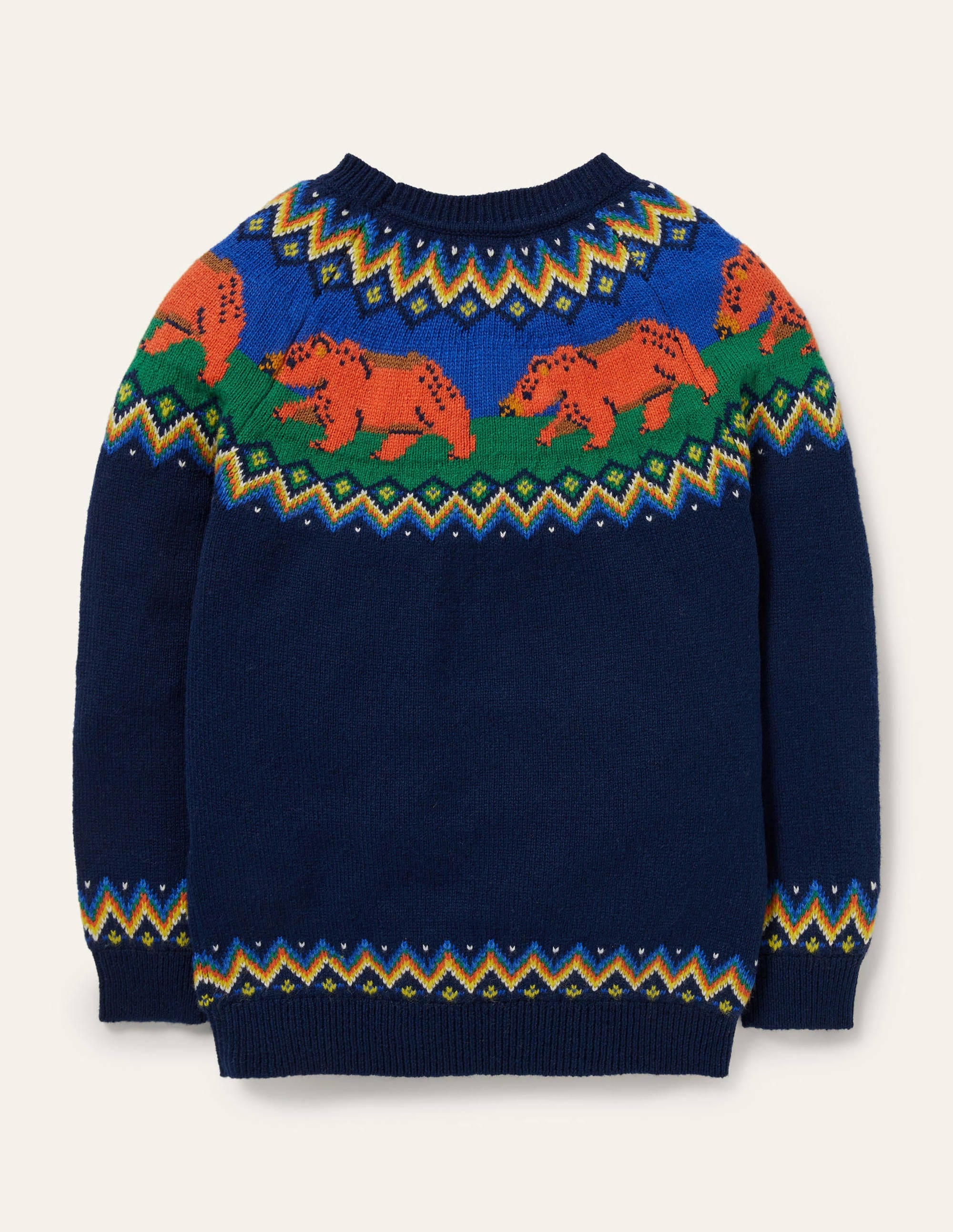Pull col rond à motif jacquard-Ours bleu marine universitaire - Image 2