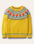 Fair-Isle-Pullover mit Rundhalsausschnitt-Honiggelb, Füchse