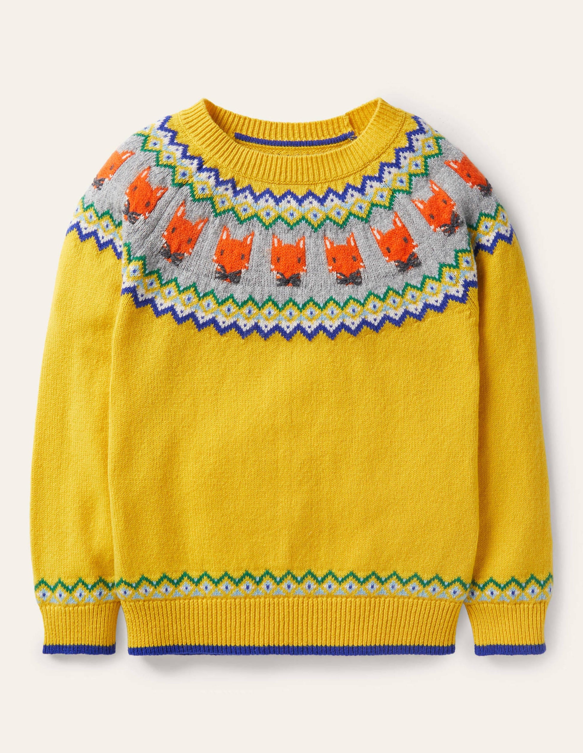 Fair-Isle-Pullover mit Rundhalsausschnitt-Honiggelb, Füchse-1