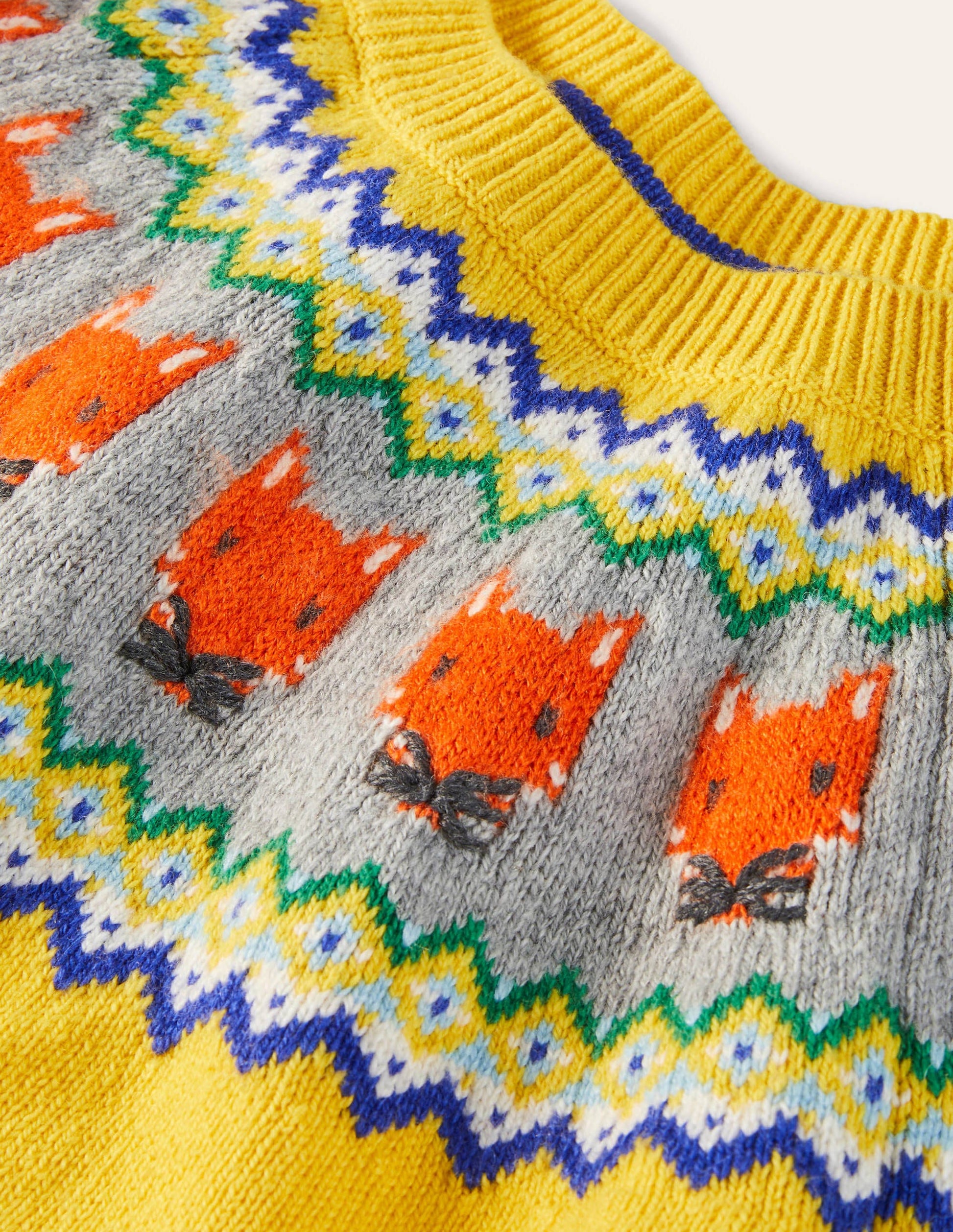 Fair-Isle-Pullover mit Rundhalsausschnitt-Honiggelb, Füchse-3