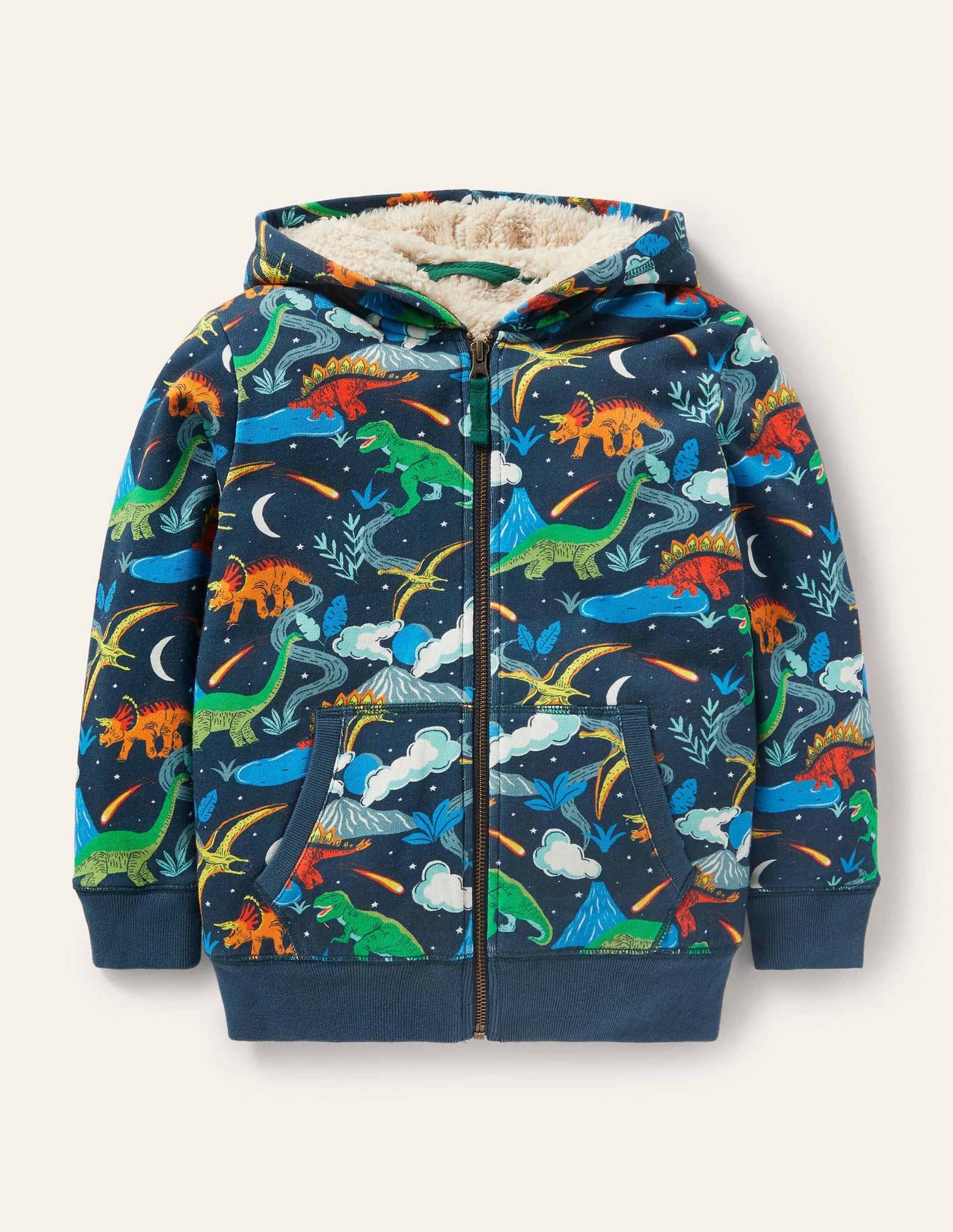 Kapuzenjacke mit kuscheligem Futter-Rußgrau, Dinosaurier-1