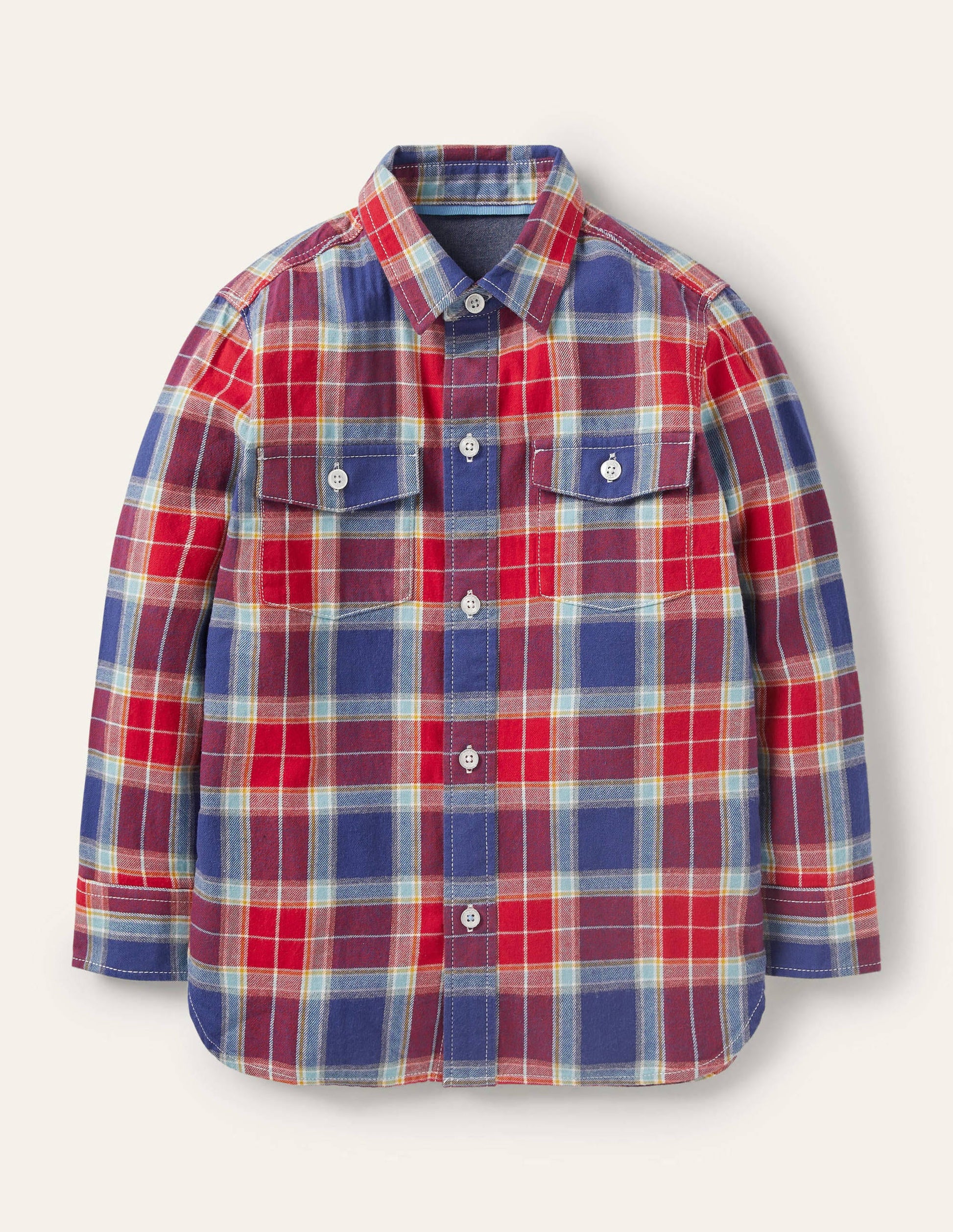 Chemise brossée à carreaux cosy-Rouge rockabilly/bleu tribord-1