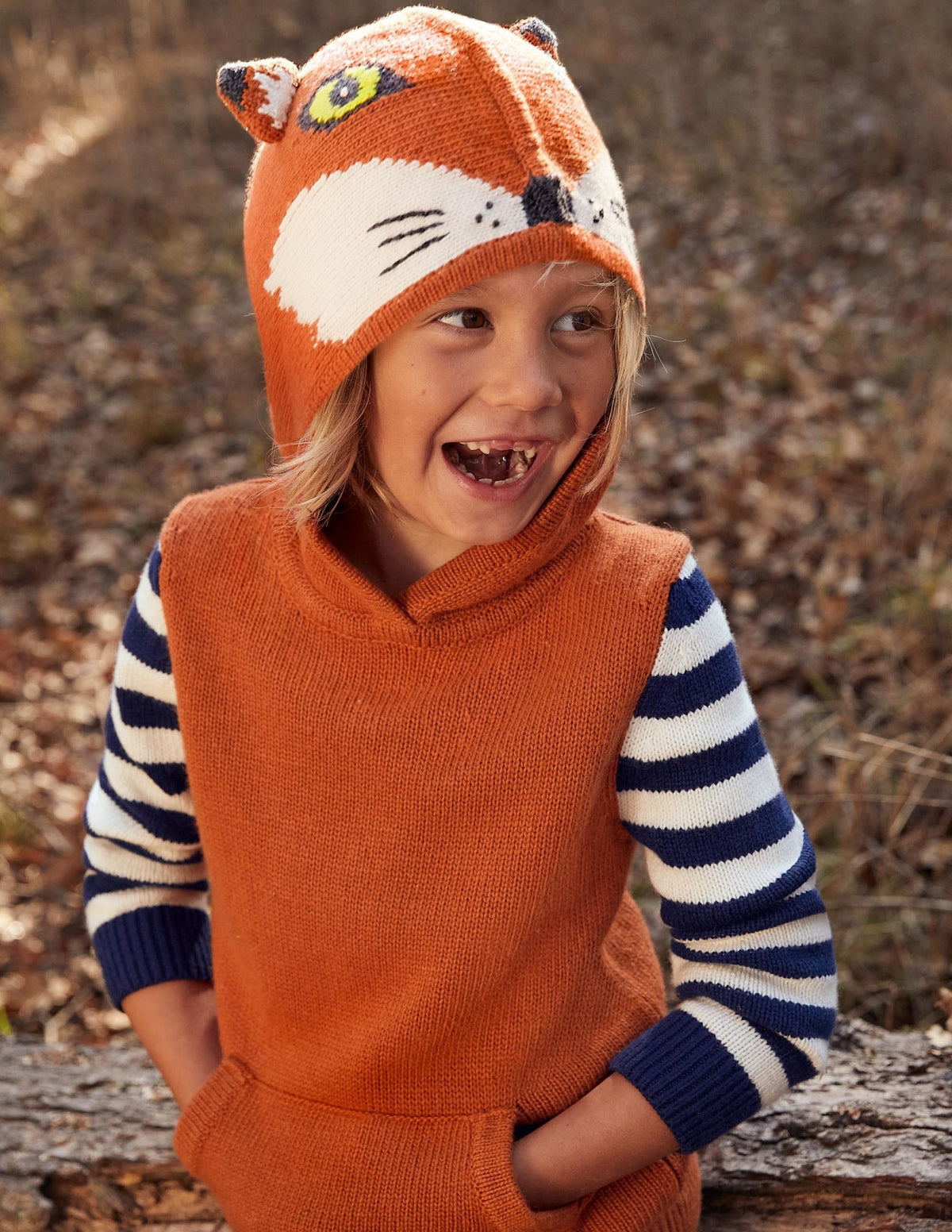 Strick-Hoodie mit Waldmotiv-Rostbraun Meliert, Fuchs - Image 5