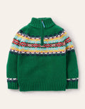 Pull partiellement zippé-Motif jacquard vert des Highlands