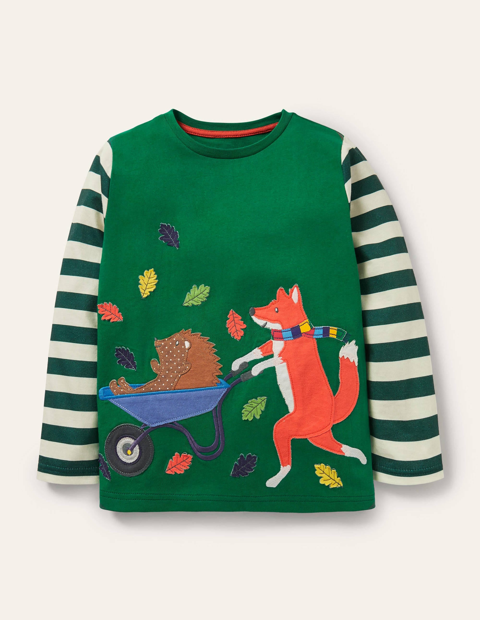 T-shirt à appliqué Woodland-Renard et brouette vert forêt - Image 1