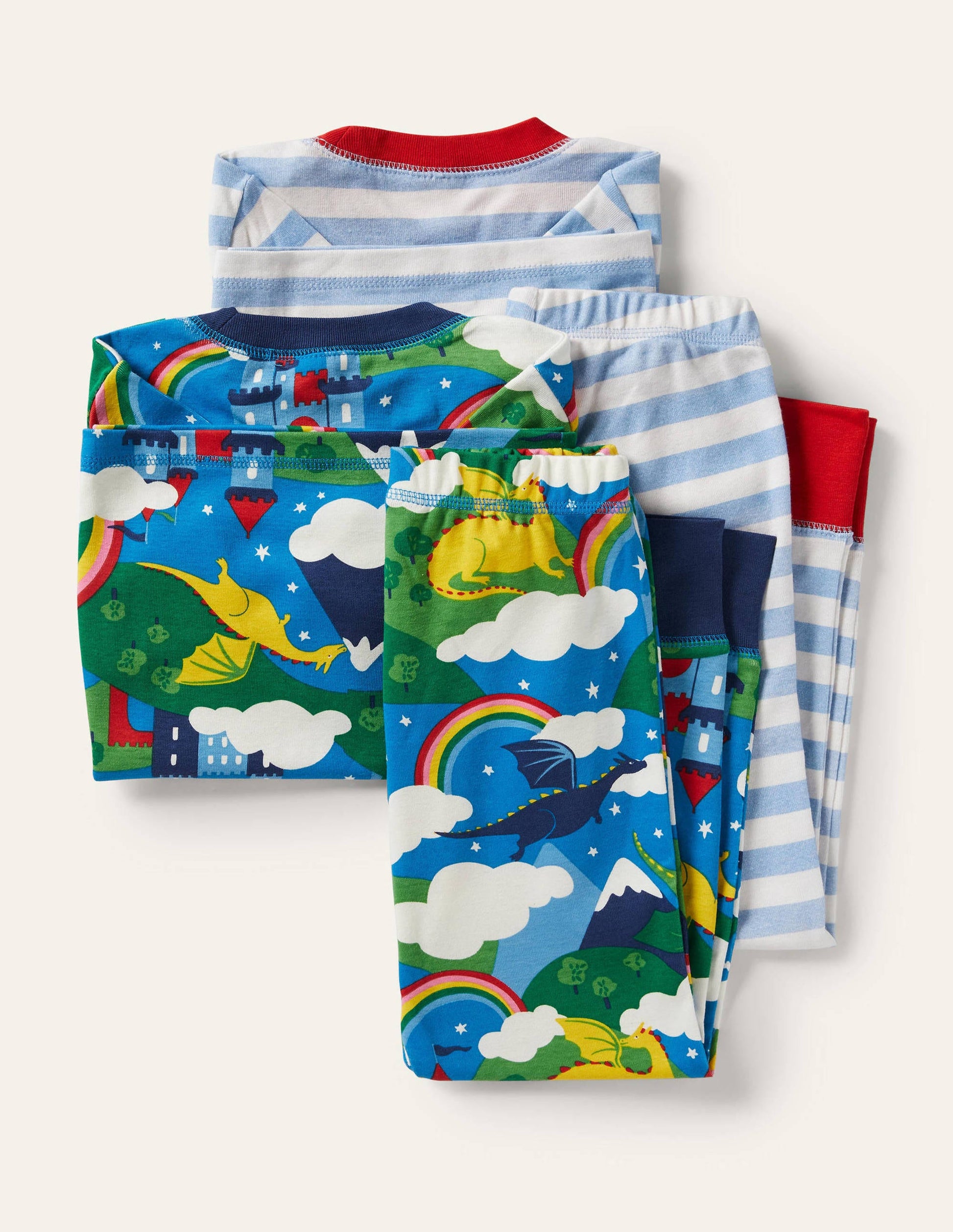 Schlafanzug im 2er-Pack mit anliegender Passform-Blau, Regenbögen/Drachen-2