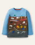 T-Shirt mit lehrreichem Motiv-Surfbrett-Blau, Bodenschichten