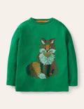 Oberteil mit Superstitch-Tieren-Waldgrün, Fuchs