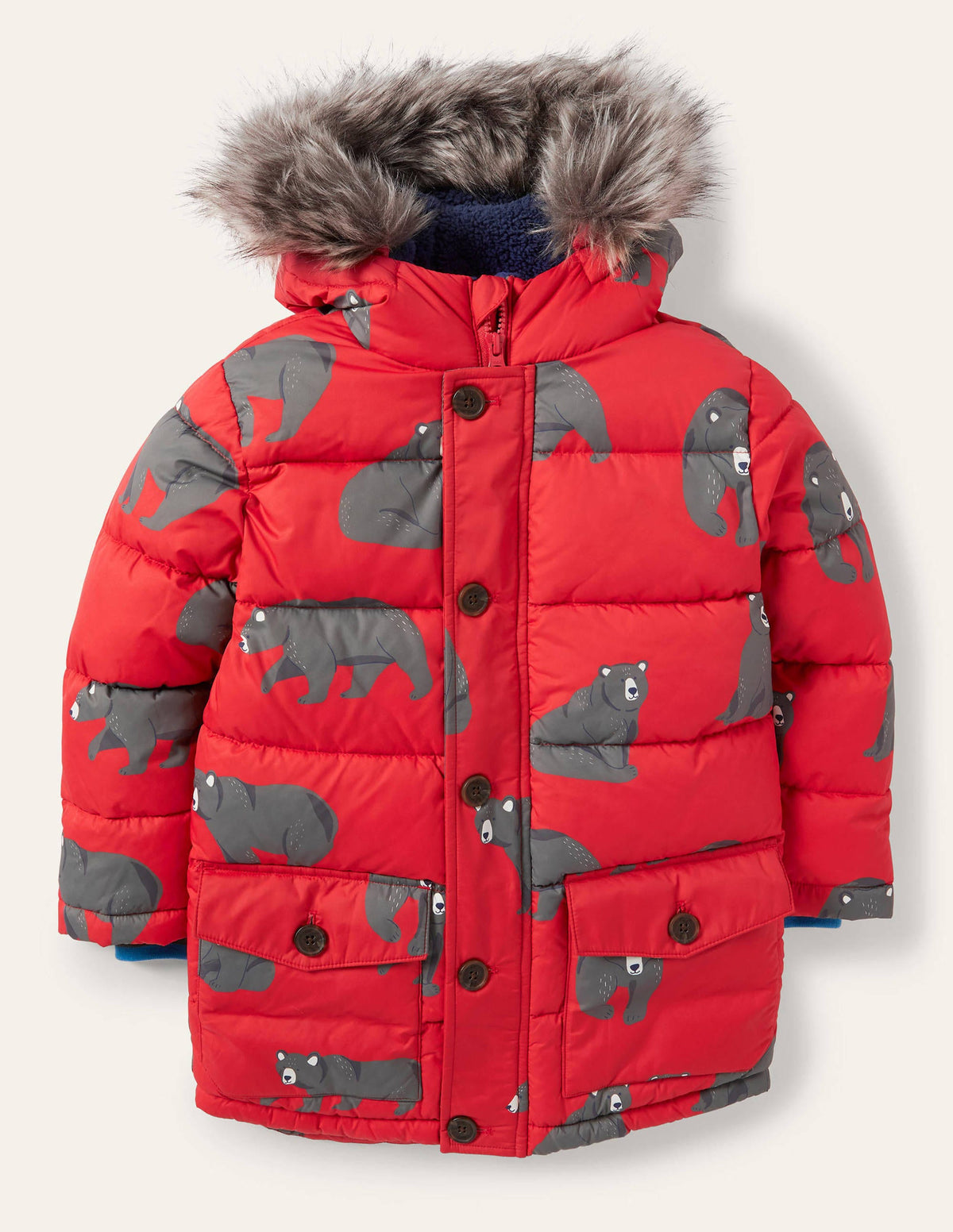 Lange Jacke mit Wattierung-Rockabilly-Rot, Bären - Image 1