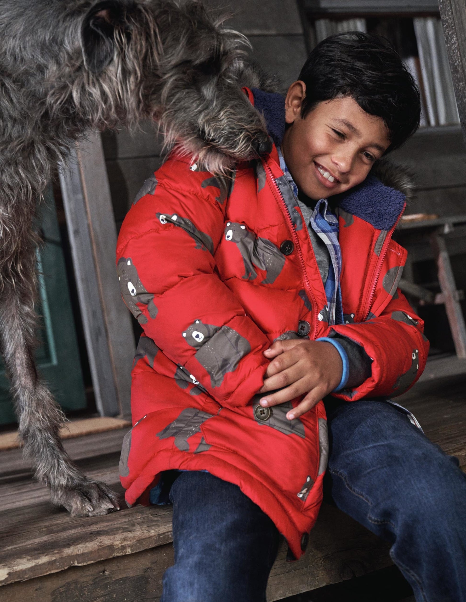 Lange Jacke mit Wattierung-Rockabilly-Rot, Bären-4