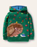Sweat à capuche à appliqué patchwork-Hérisson vert forêt