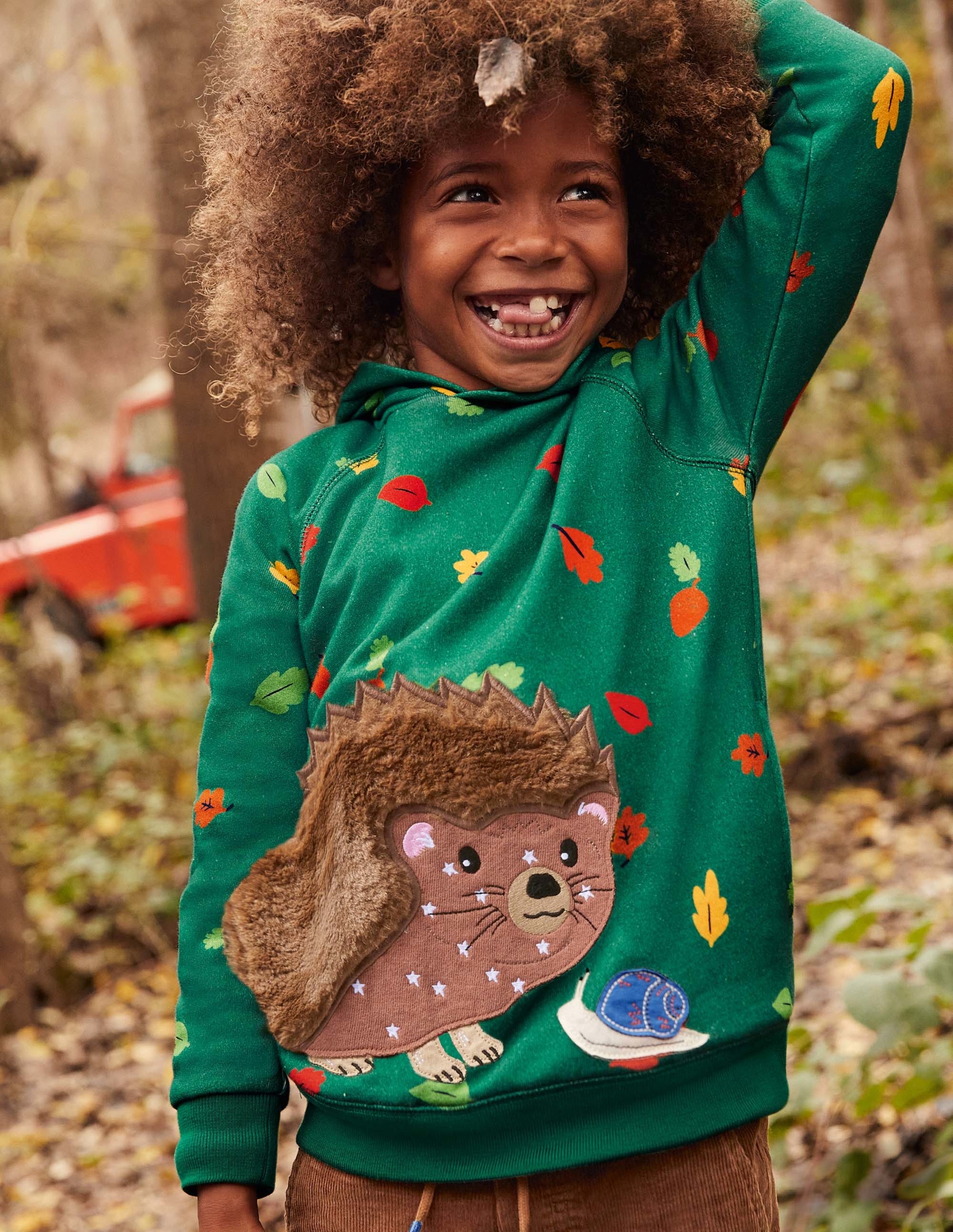 Sweat à capuche à appliqué patchwork-Hérisson vert forêt - Image 4