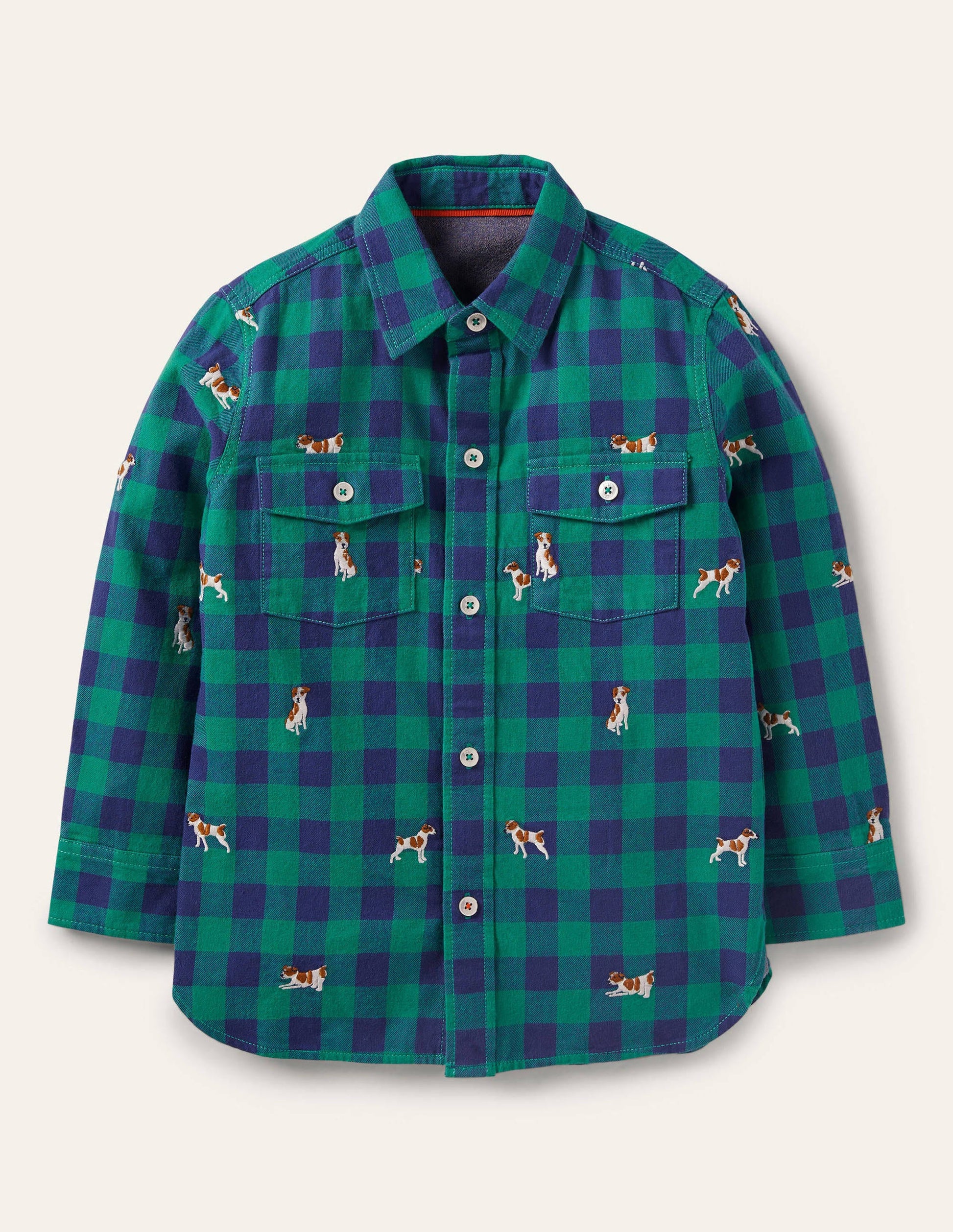 Chemise à carreaux brodée cosy-Sprout bleu/vert-1