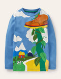 T-Shirt mit Märchenmotiv-Glockenblumenblau, Bohnenranke