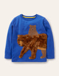 T-Shirt mit Waldapplikation-Blitzblau, Bär