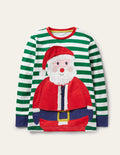 Fun Christmas T-shirt-Ivory/Forest Green Santa Zip