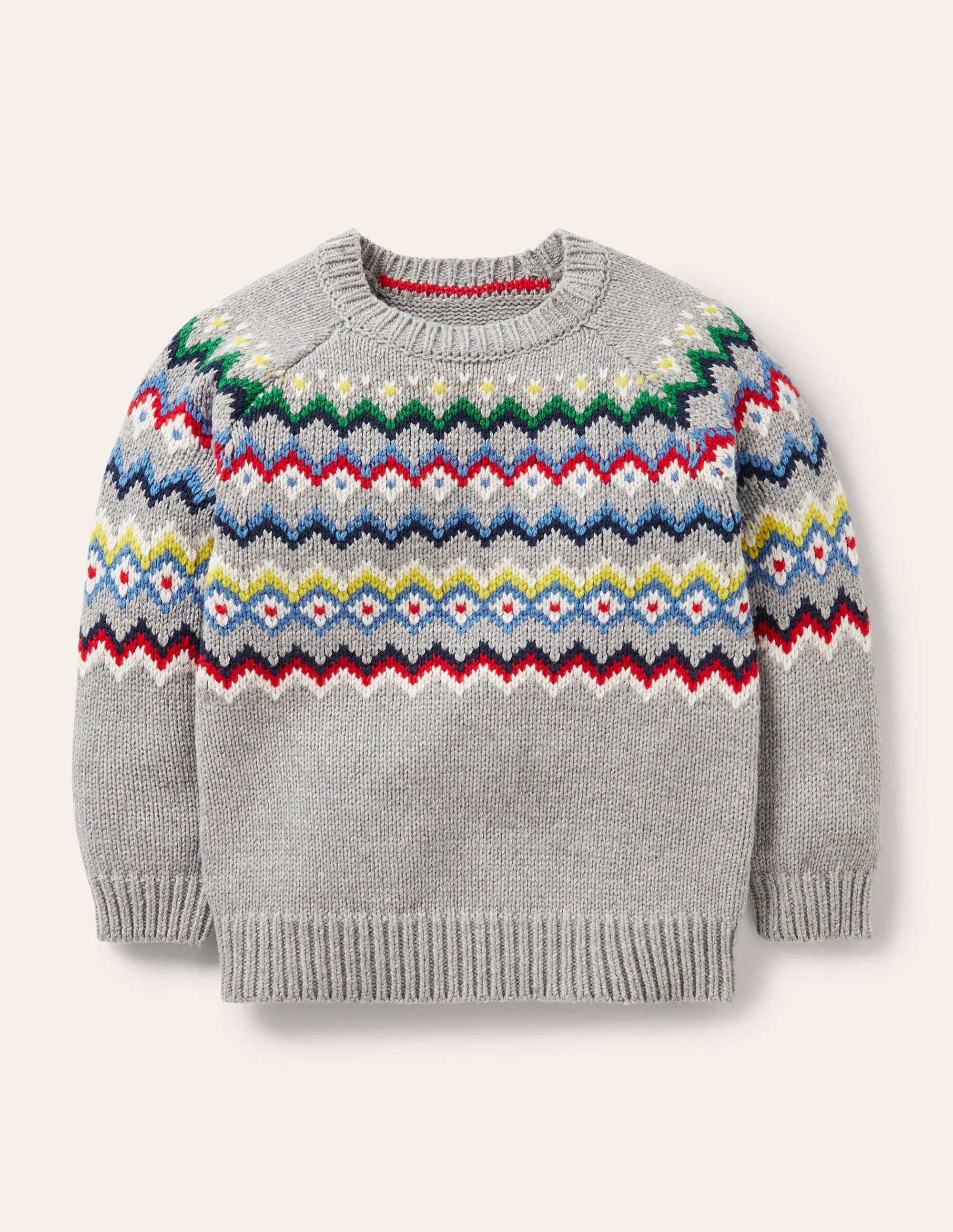 Fair-Isle-Grobstrickpullover mit Rundhalsausschnitt-Grau Meliert - Image 1
