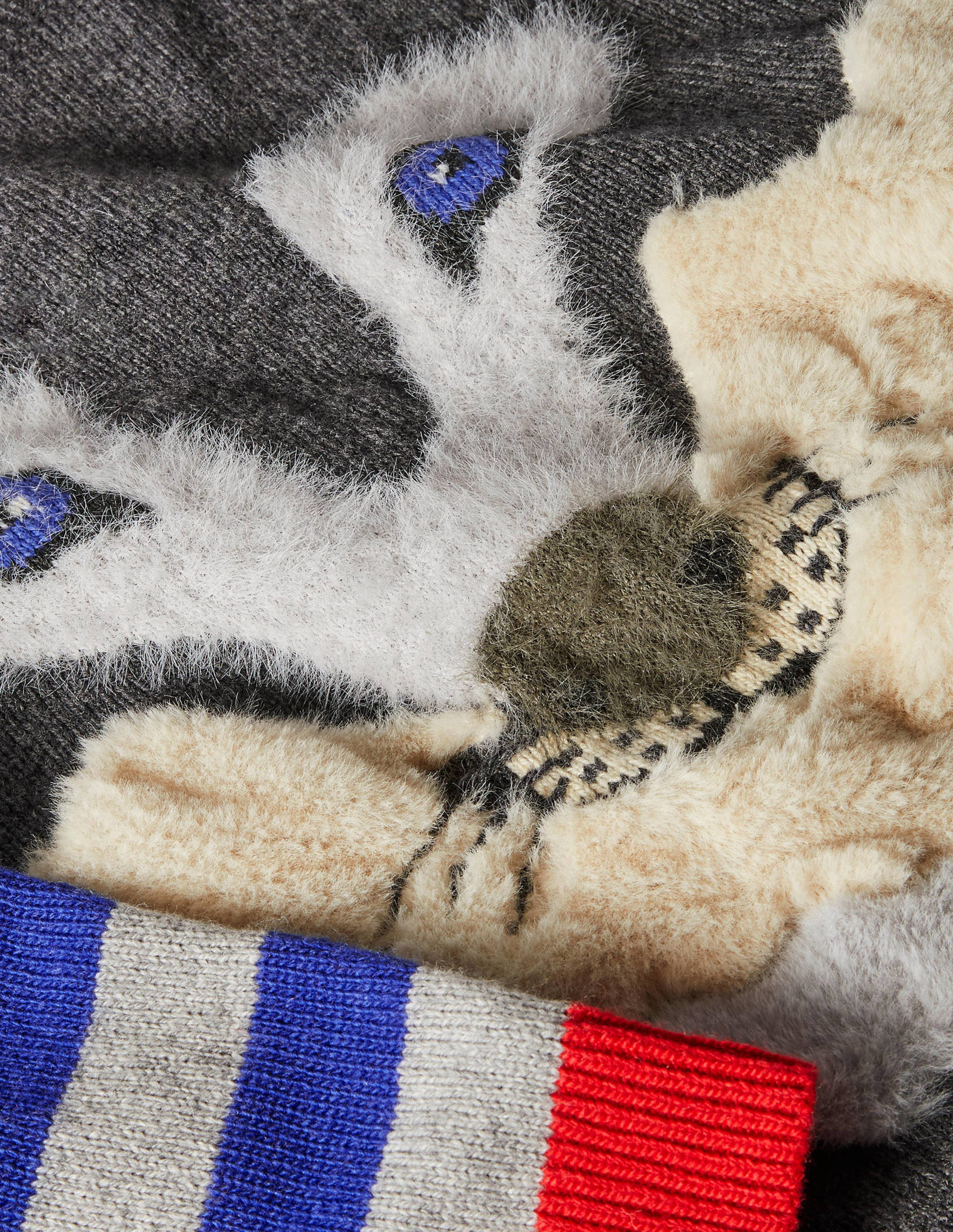 Pull d'hiver col rond à motif animal-Loup anthracite chiné - Image 3