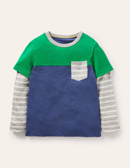 T-shirt colourblock à superpositions-Vert des Highlands/bleu