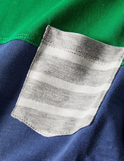 Colourblock Layered T-shirt-Highland Green/Blue