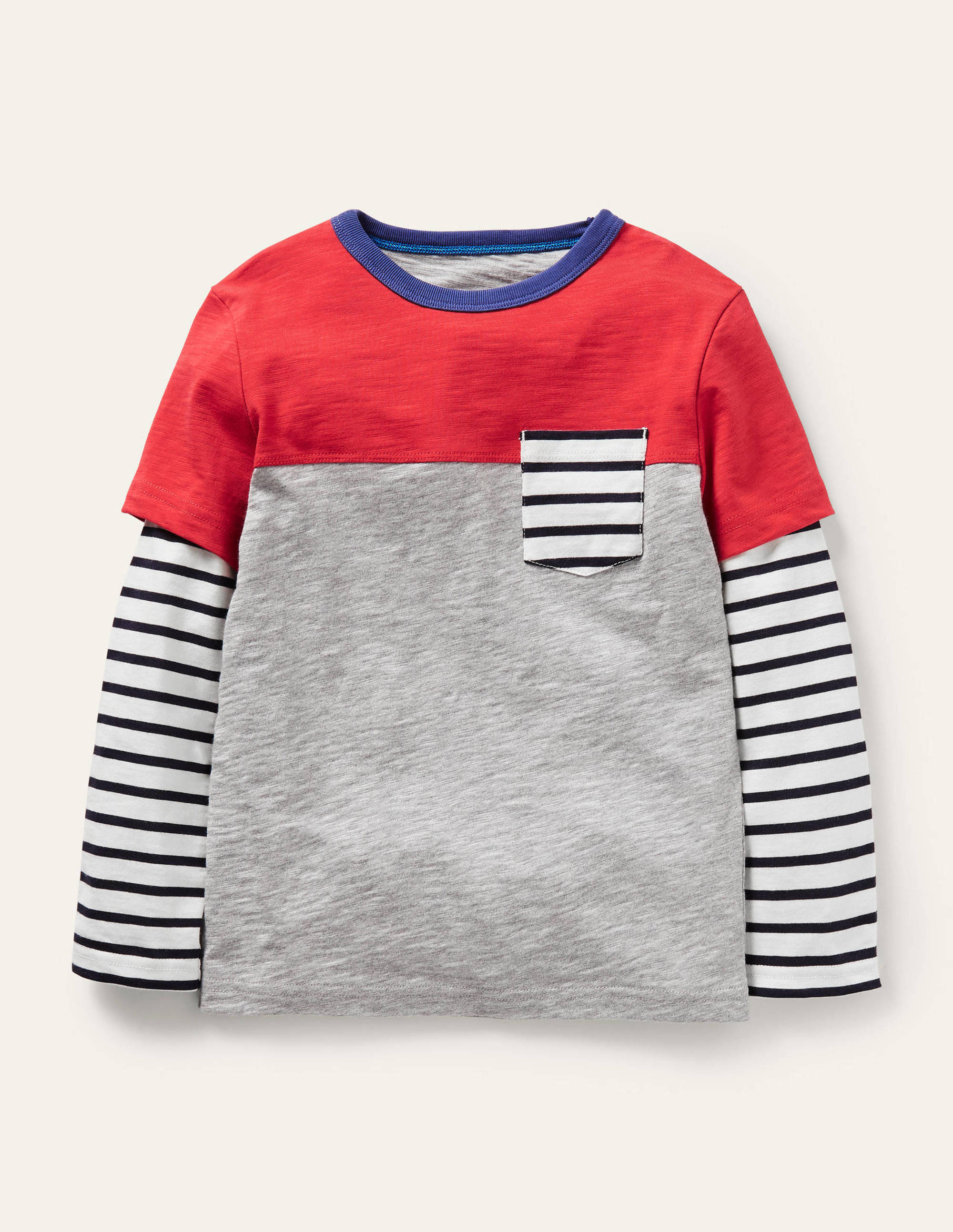 Lagen-Oberteil mit Blockfarben-Rockabilly-Rot/Grau - Image 1